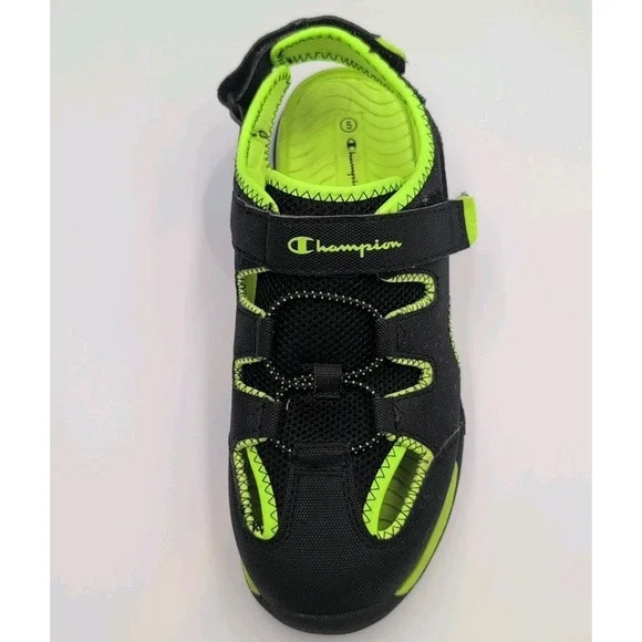 Champion Boys Kids Sandals Shoes Black/Neon Green Strap Closed Toe Size 5 Youth - Picture 5 of 16